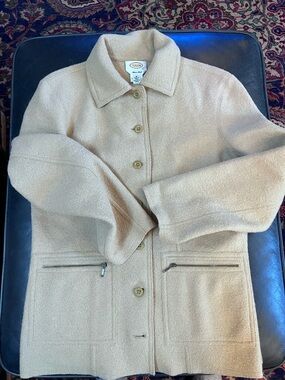 Talbots Beige Button Alpaca Wool Car Coat with Zip Pockets - Minimalist Classic